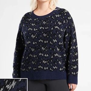 Athleta Hawthorn Textured Crew Merino Wool Sweater Navy Blue